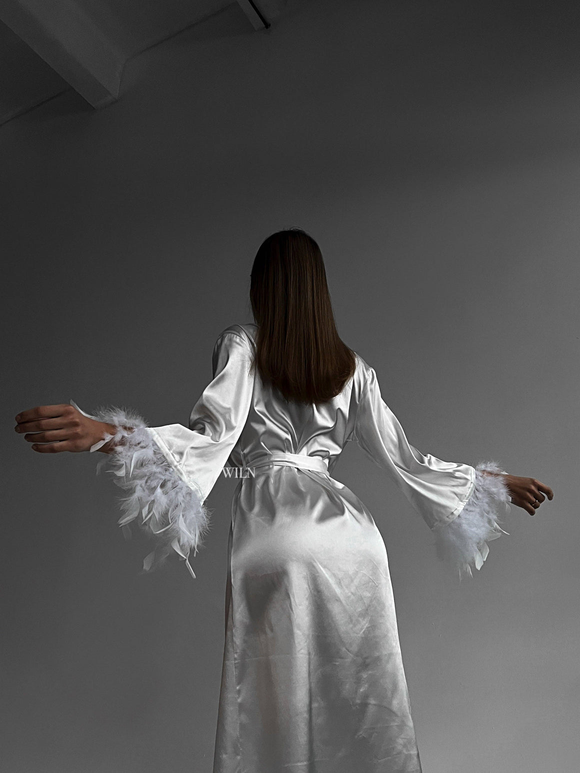 AFFECTION Satin Robe White Satin Bridal Robe Kimono Long