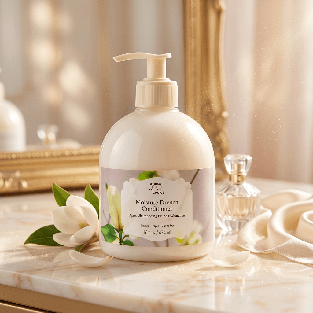 Hand cream bottle with floral design on a marble surface