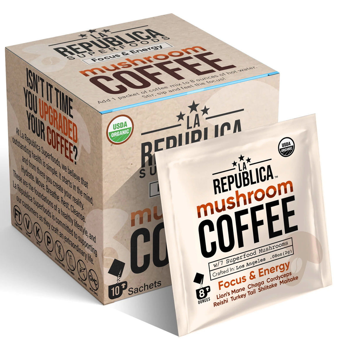 Instant 7 Mushroom Coffee Single Serving (10 pack) -  La Republica