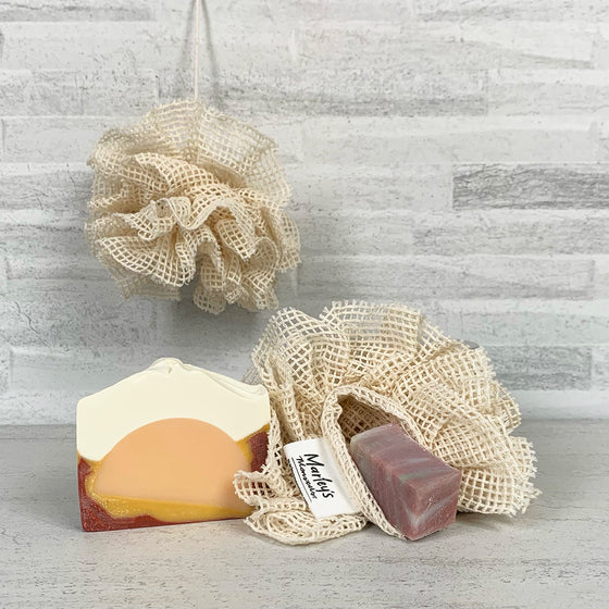 SOAP SAVER POUF & HANDMADE SOAP SET-Live in the Light Naturally Ltd