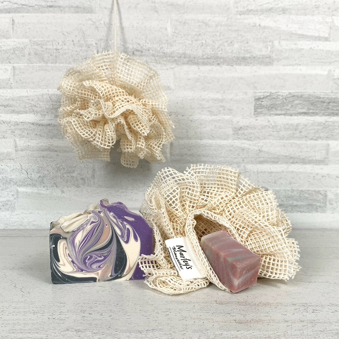 SOAP SAVER POUF & HANDMADE SOAP SET-Live in the Light Naturally Ltd