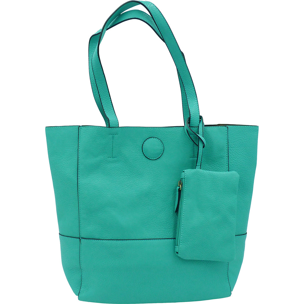 Raw Edge Tote Handbag With Coinpurse - Seafoam