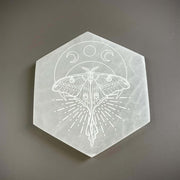 Selenite Hexagon Crystal Charging Plate - "Luna Moth"