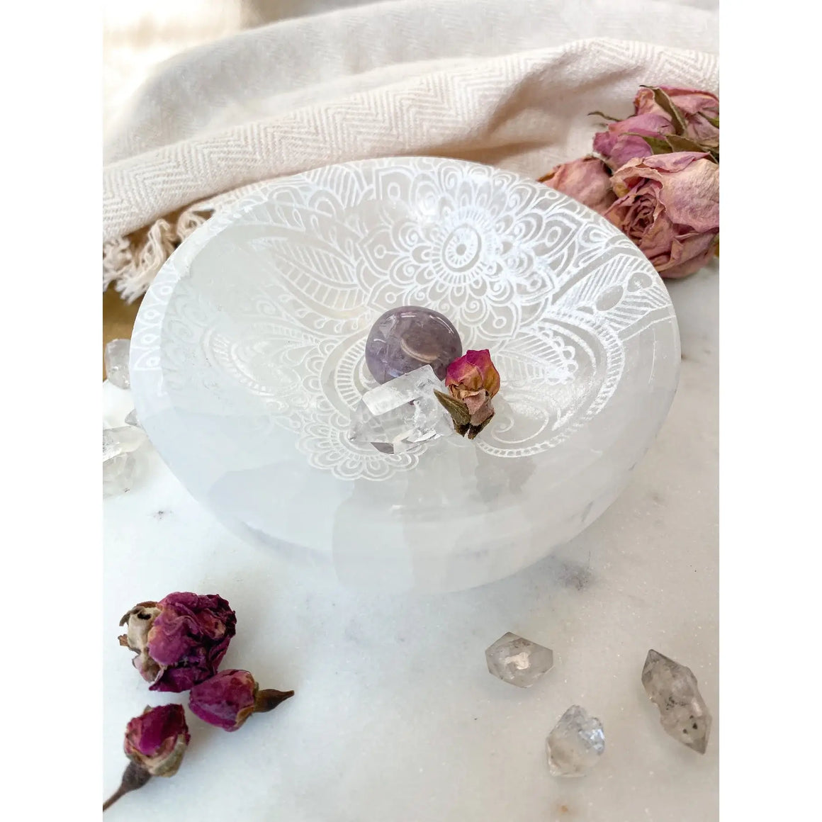 Selenite Offering Bowl - "Henna Prayer" 8cms
