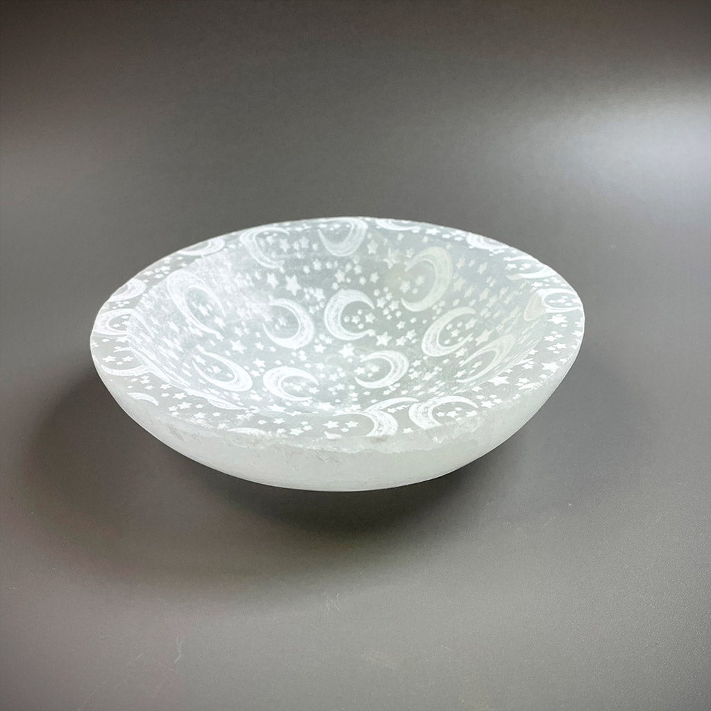 Selenite Offering Bowl - "Celestial Bodies" 8cms