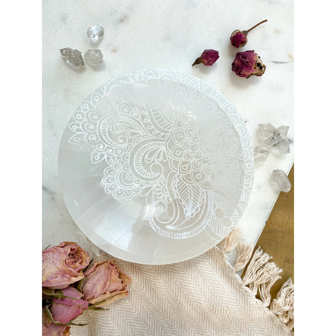 Selenite Offering Bowl - "Henna Prayer" 8cms-Live in the Light Naturally Ltd