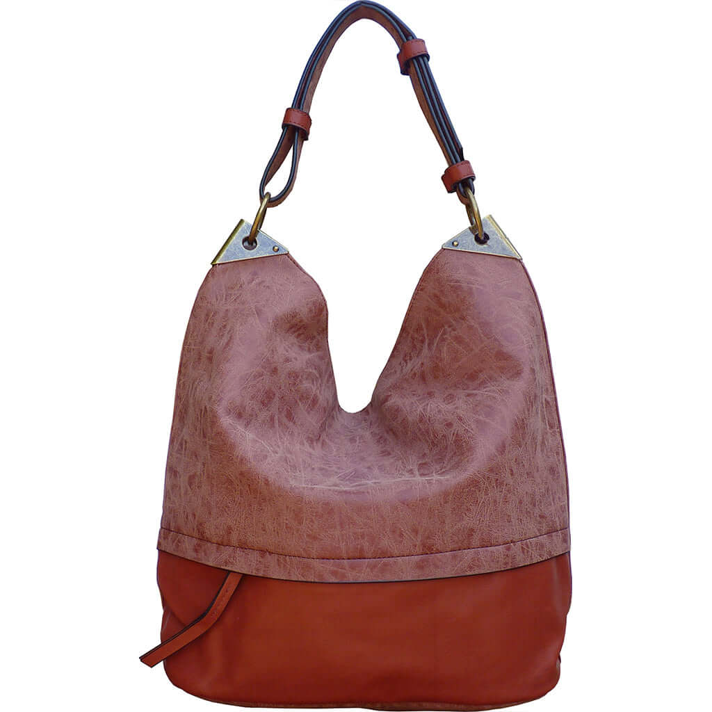 Sienna Bucket Handbag with Distressed Trim - Pink
