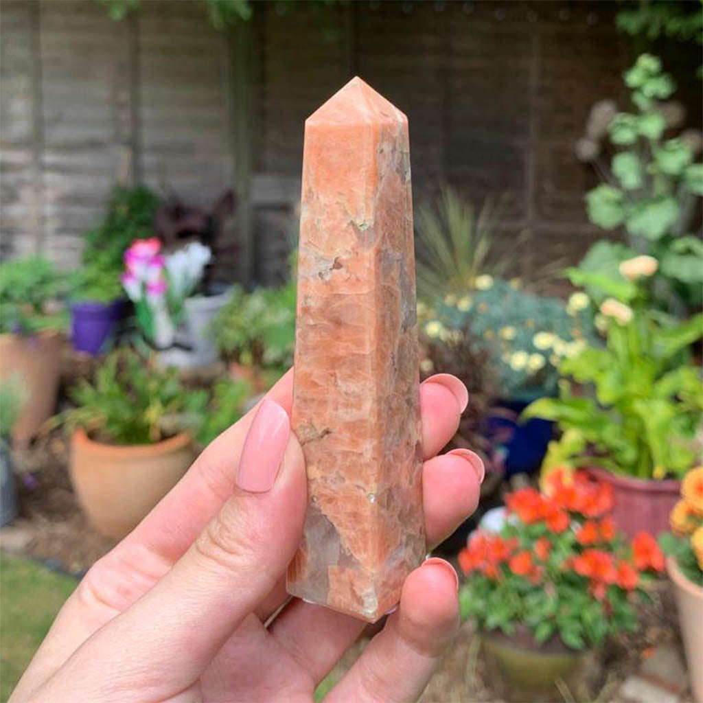 Peach Moonstone with Smoky Quartz Tower