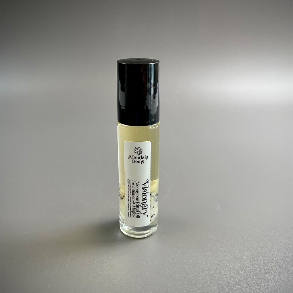 VISIONARY JASMINE Perfume Oil Roller with Rainbow MOONSTONE crystals