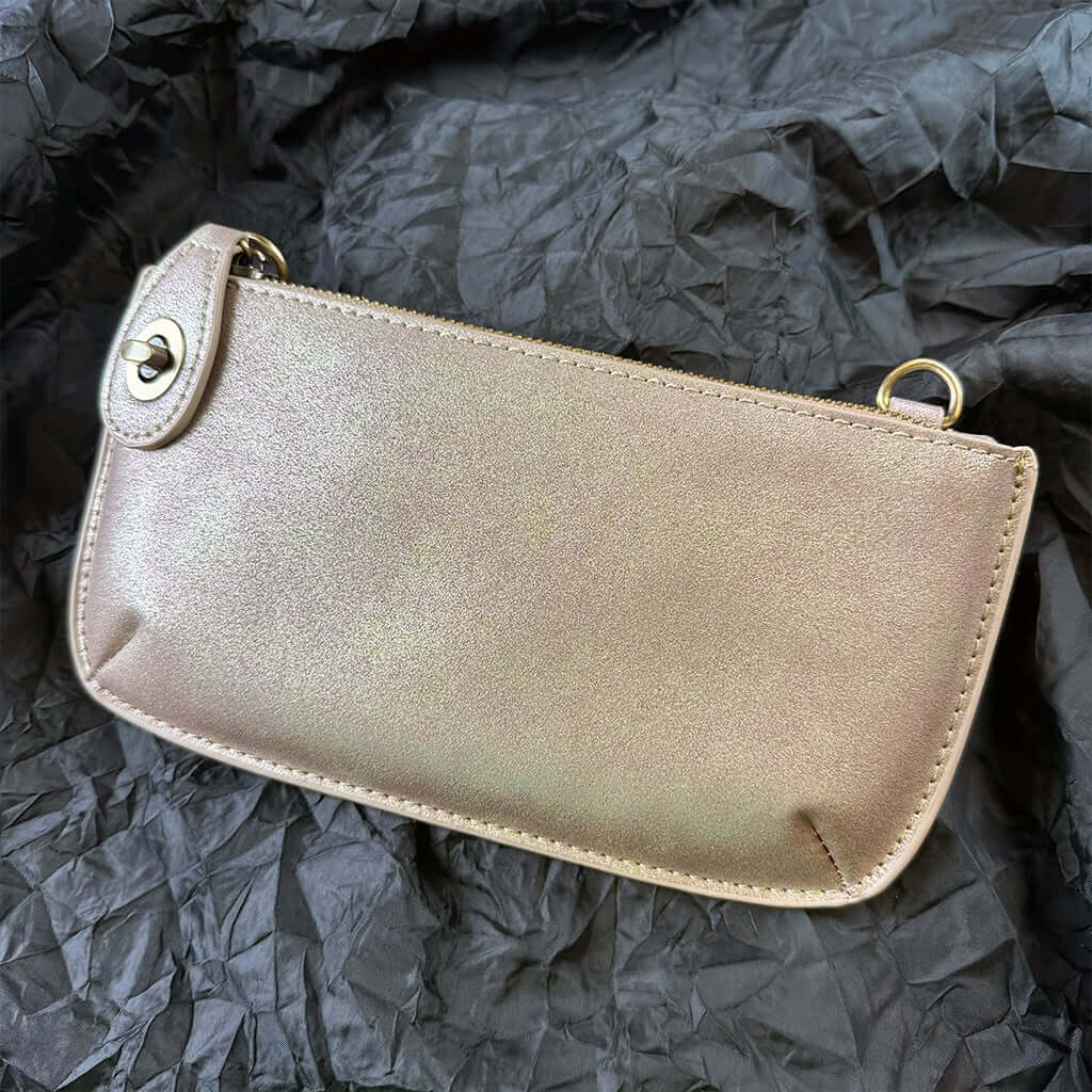 Vegan Clutch Bag Cross Body Wristlet - Rose Gold