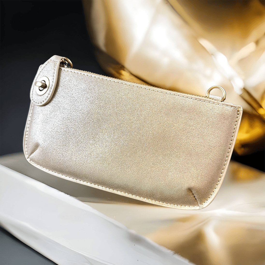 Vegan Clutch Bag Cross Body Wristlet - Rose Gold