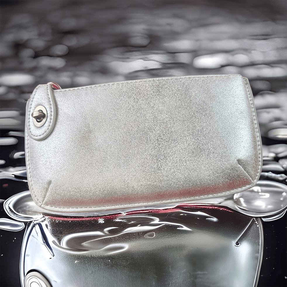 Vegan Clutch Bag Cross Body Wristlet - Silver