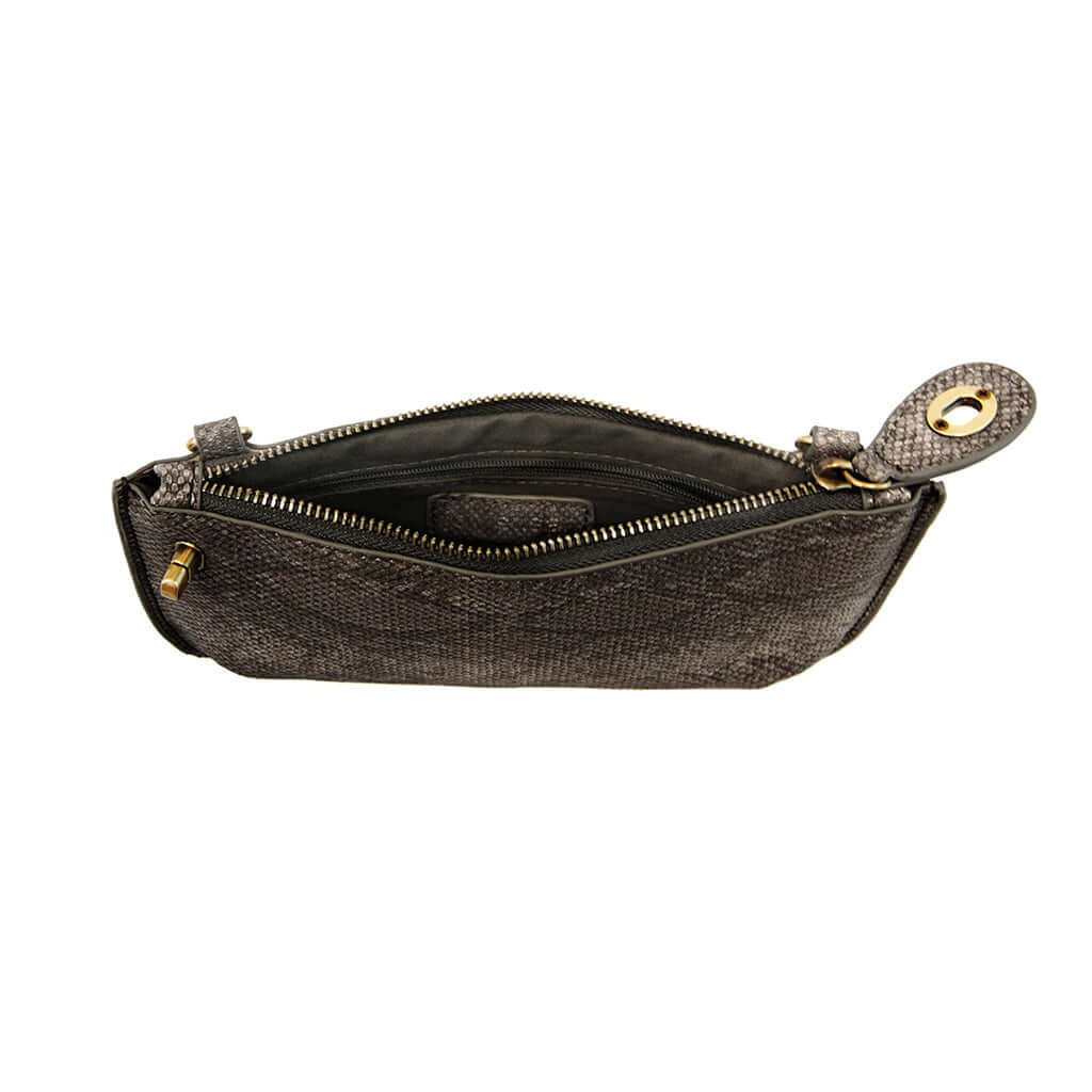 Vegan Clutch Bag -Python Cross Body Wristlet - Black