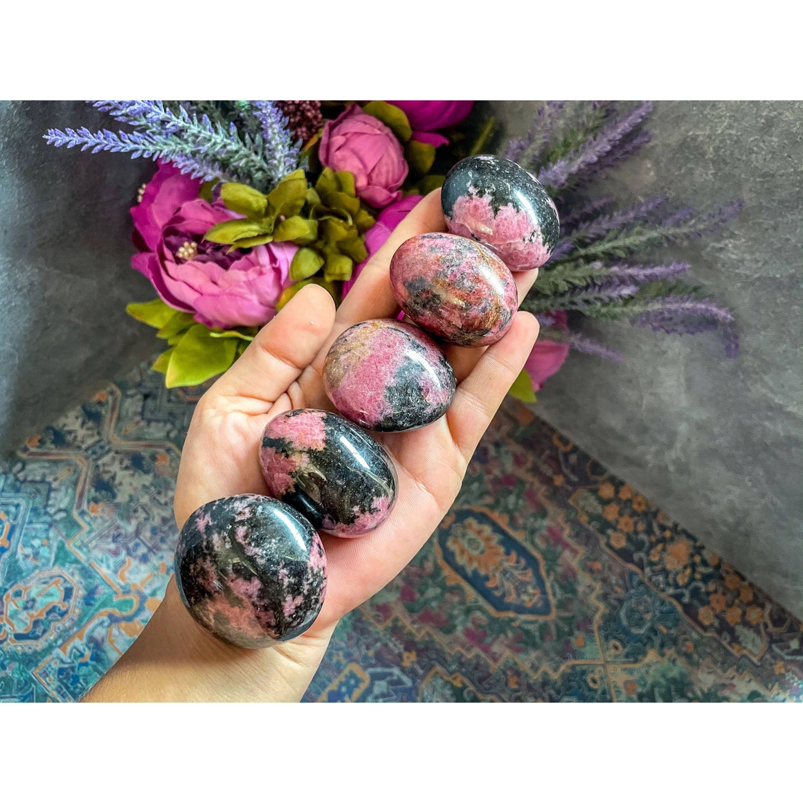 Rhodonite Palm Stone - Ethically sourced